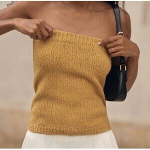 Anthropologie Flat White Tube Top Sweater Wool Strapless Size S Honey Miel